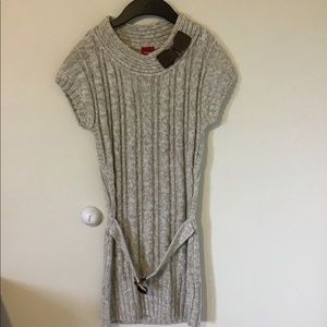 Beige Long Sweater With Short Sleeves